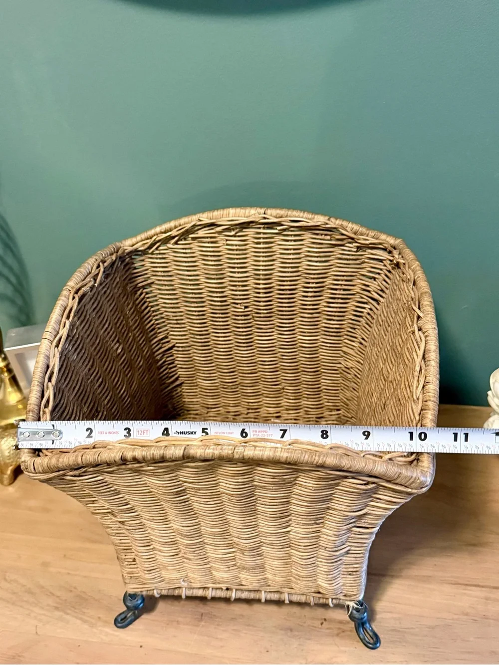 Vintage Wicker Footed Planter | Rattan Cachepot with Metal Claw Feet
